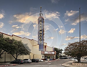 The iconic neon tower of the historic Lakewood Theater of Dallas, Texas.