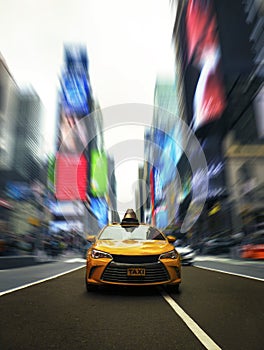 Iconic New York Taxi In Times Square With Dramatic Modern Effect