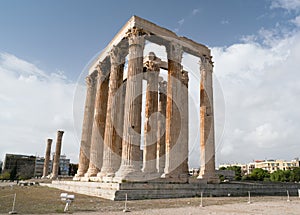 Iconic pillars of Temple of Olympian Zeus, Athens historic center.