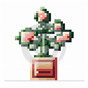 Iconic Pixel Plant Vase Illustration In Pop Culture Style