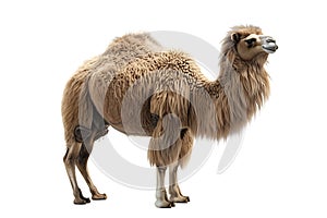 Iconic Portrayal of Bactrian Camel Standing Against White Background