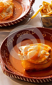 The iconic Portuguese French Sandwich also known as `Francesinha Especial`, Braga. photo
