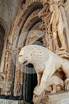 Iconic Radovan`s portal of the cathedral in Trogir