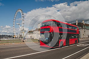 Iconic red double decker bus in London, UK. The London Bus is one of London`s principal icons, the archetypal red