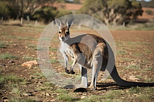 Iconic red kangaroo roaming freely in picturesque Australian outback
