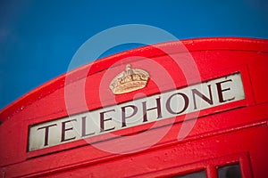 Iconic red phone box in London