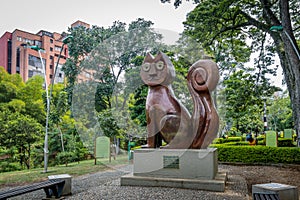 The iconic River Cat Gato del Rio Sculpture by Hernando Tejada at Cats Park - Cali, Colombia