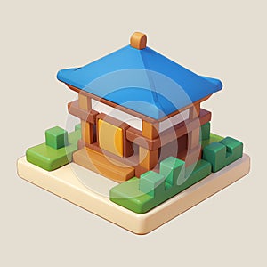 Iconic Sanctuaries: Isometric View of Temple Architecture