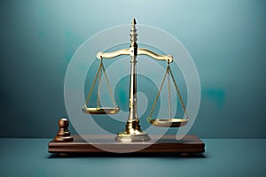 iconic scales of justice set against a studio background, symbolizing the core principles of law and the legal system. photo
