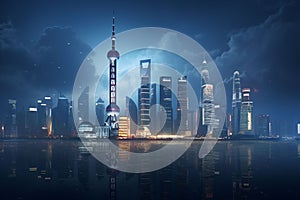 Iconic skyline of Shanghai China with modern