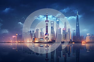 Iconic skyline of Shanghai China with modern