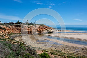 The iconic Southport cliffs and onkaparinga river at low tide located in Port Noarlunga South Australia on November 2 2020