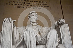 Iconic statue of Abraham Lincoln in the Lincoln Memorial in Washington, D.C