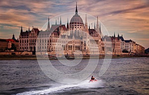 Iconic sunset of the hungarian parlement photo