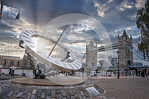 Iconic Tower Bridge view connecting London with Southwark over Thames River, UK.