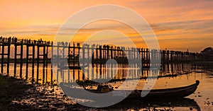 Iconic U-Bein Bridge at sunset