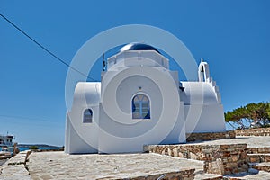 Iconic view of a typical greek orthodox church in Antiparos island, Cyclades, Greece