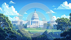 Iconic Washington DC: White House, Capitol Dome & American Flag Illustration