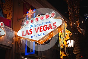 Iconic Welcome to Fabulous Las Vegas Sign Illuminated at Night