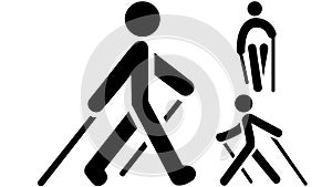 Nordic walking black icon on white background. photo