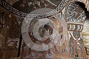 Iconographic scenes in Abuna Yemata church in Ethiopia photo