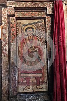 Iconographic scenes in Selassie Chelokot church in Ethiopia photo