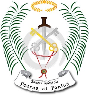 Iconographic symbols for saint Peter and saint Paul with keys and sword photo