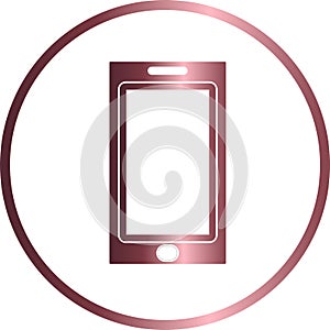 Circular cell phone icon, metallic pink. photo