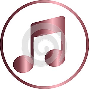 Music note circular icon, metallic pink. photo