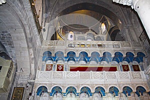 Iconostasis in The Church of the Holy Sepulchre, Christ`s tomb, in the Old City of Jerusalem, Israel