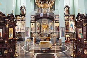 the iconostasis in the Orthodox Church decorated with wood and gold