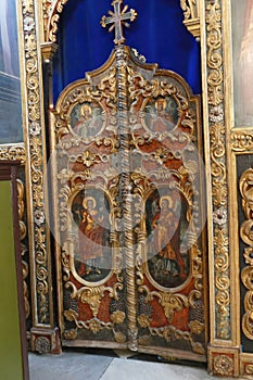 Iconostasis separates nave from apse in Savina Orthodox monastery