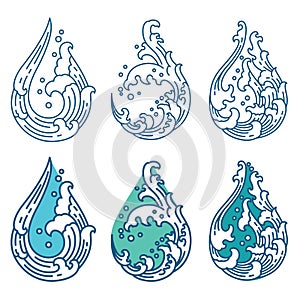 Oriental water wave in droplet shape  icon. Japanese. Thai. photo