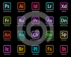 Icons of Adobe`s Creative Cloud applications