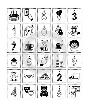 Icons birthday . Black and white icons for my birthday on