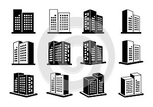 Icons building and company, 3D Vector bank and office collection