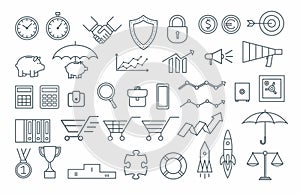 Icons for business. Linear drawings of marketing and finance symbols