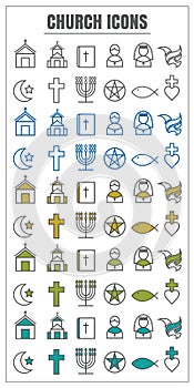 icons Church vector color black Yellow green blue on white background