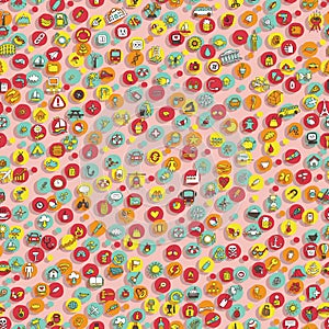 Icons and circles seamless pattern