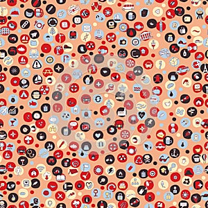 Icons and circles seamless pattern