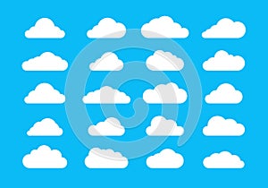 Icons cloud vector, White flat cloudy on blue background