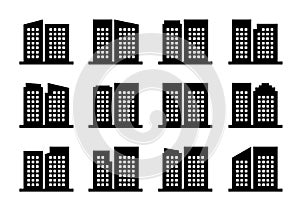 Icons company and vector buildings set, Black office collection on white background