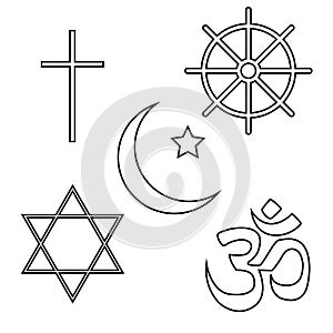 Icons denoting different religious symbols. Vector Illustration