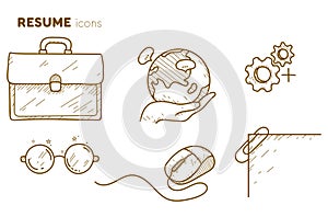 Icons for the design resume in pencil drawing style