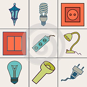 Icons of different electrical devices.