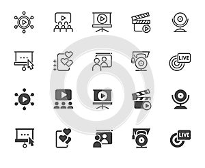 Icons of e-business and e-learning theme. Modern technologies, online conferences, webinars and training concept signs