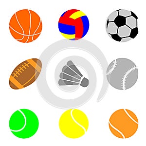 Icons with elements of sports, balls for football, volleyball