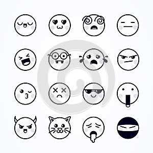 Vector Illustration Different Cute Emojis. Funny Emoticons Set.