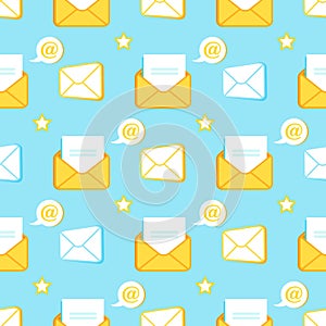 Icons, Envelopes and Open Emails Seamless Pattern