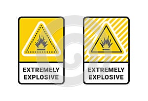 Icons extremely explosive materials. Warning sign explosives liquids or materials. Explosives substances icons set. Vector icons